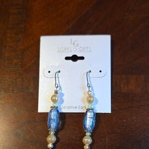 Blue and Gold Beaded Earrings